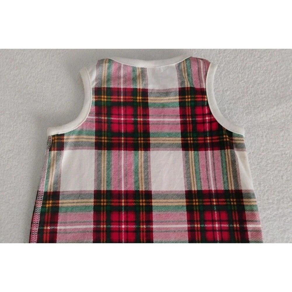 Hanna Andersson Knit Romper Unisex Plaid Sleeveless Holiday 3 6 MOS